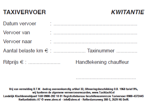 Toon details van Taxi kwitantiebloks A7 a 100 vel